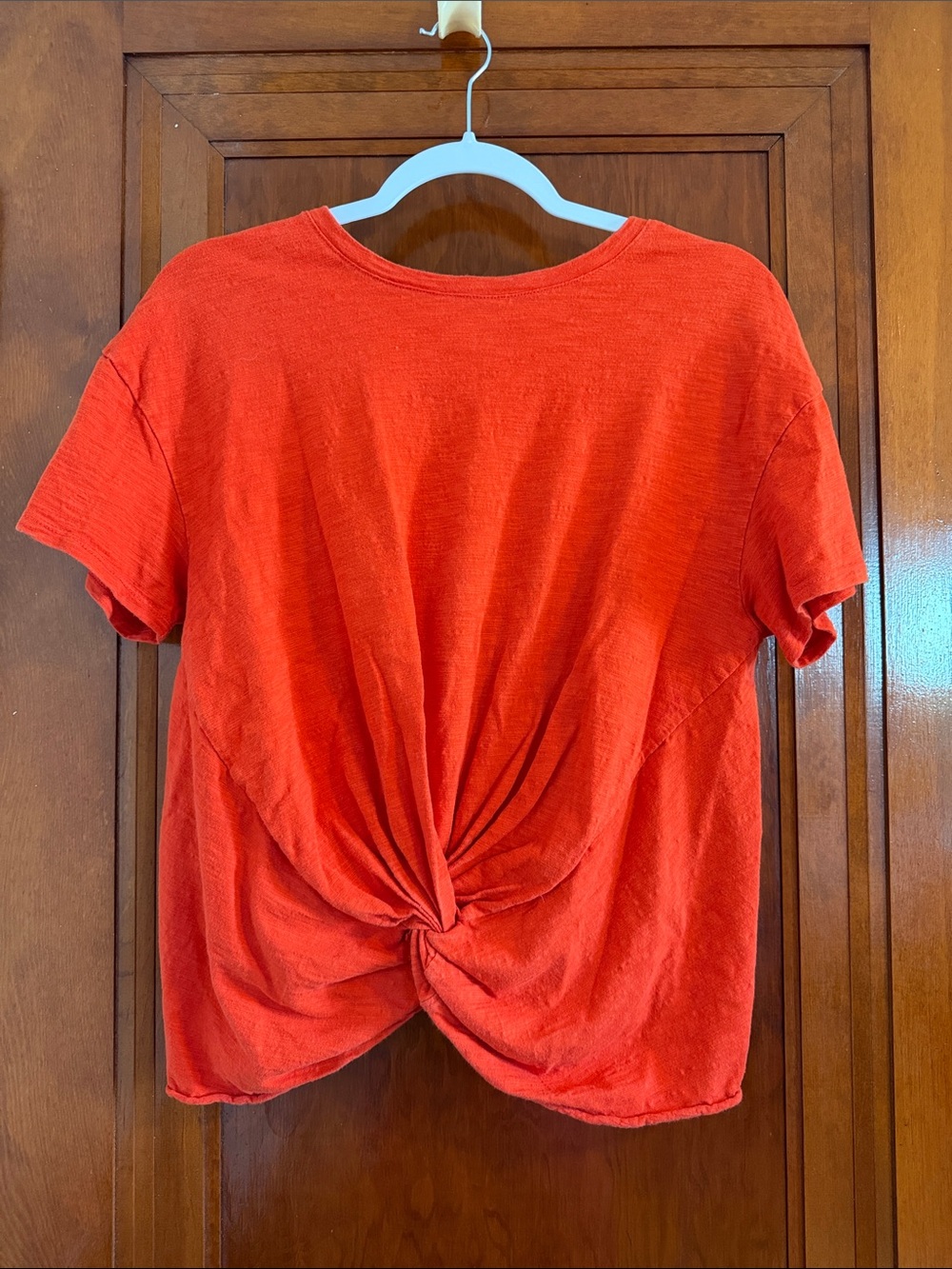 Orange-Red Short Sleeve Twist-Front Tee